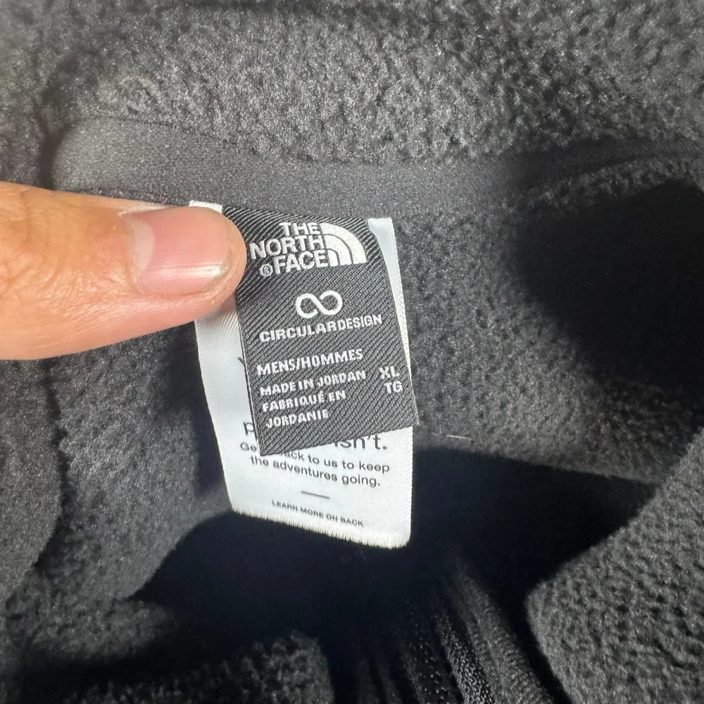 The North Face Fleece Jacket Mens XL Black Circular Design Full Zip Logo Hiking